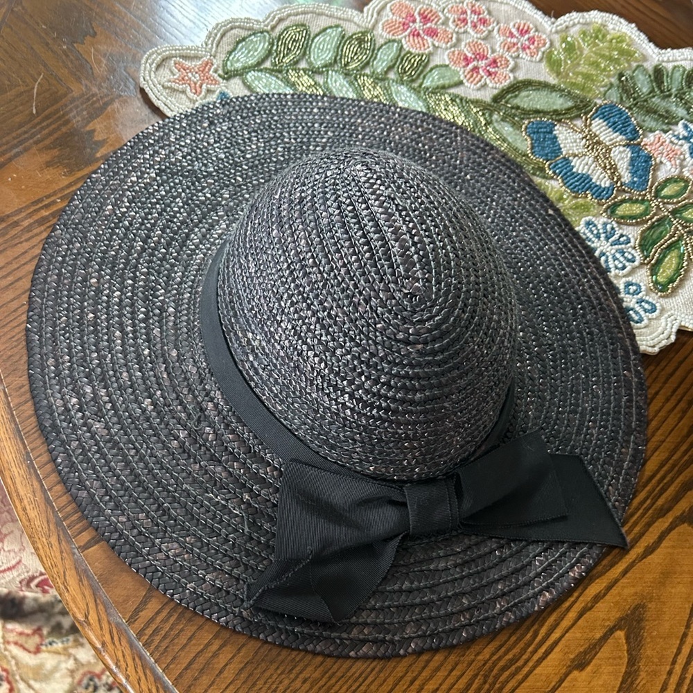 Vintage Black/Brown Straw Wide Brim Derby Hat - Picture 4 of 16